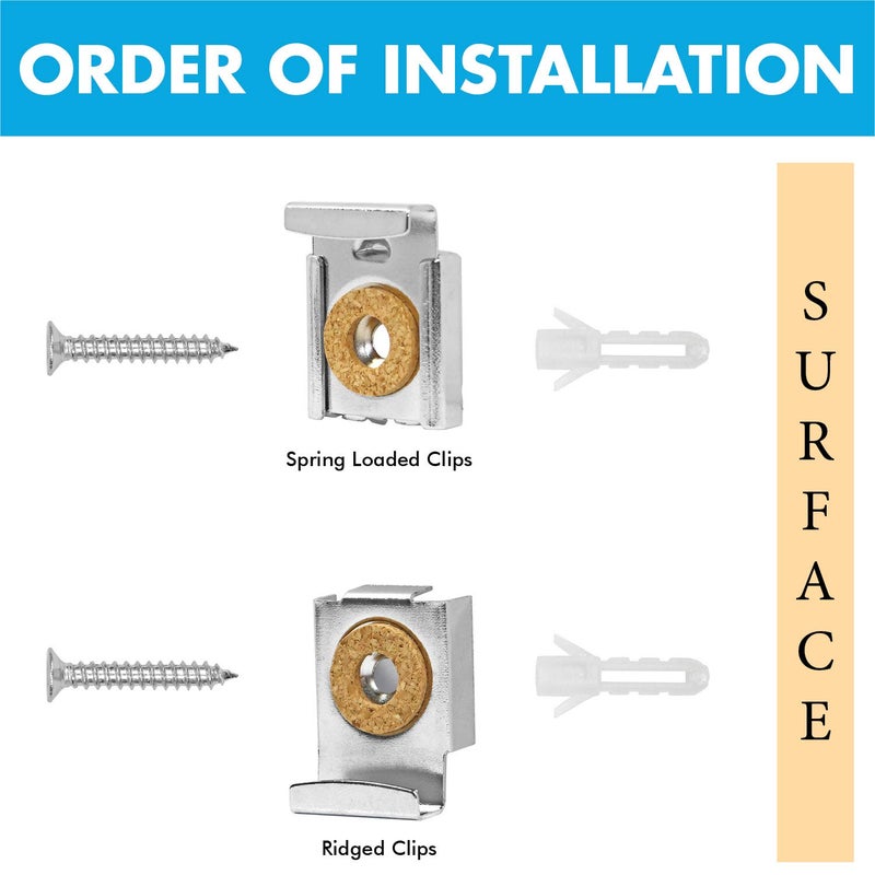 Millennial Essentials 2 Sets (8 Pieces) Spring Loaded Mirror Hanger Clips Set Unframed Mirror Mount Clips with Screws and Rawl Plugs (2 Sets (8pc)) - Image 5